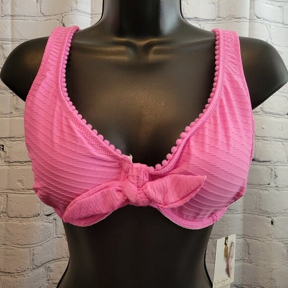 Jessica Simpson Women's Pretty in Pique Tie-Front Bikini TOP ONLY - Picture 1 of 3